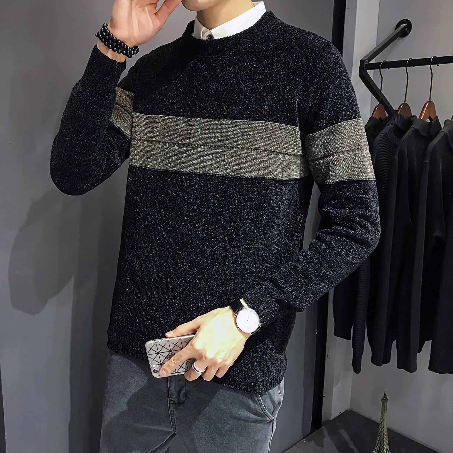 Men Sweater Winter Autumn Striped Men's Knitting Pullover Sweater Man Casual Warm Blouse Male Patchwork Cotton O-neck Sweater Men Sweater Winter Autumn Striped Men's Knitting Pullover Sweater Man Casual Warm Blouse Male Patchwork Cotton O-neck Sweater