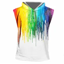 Новинка года; Лидер продаж; одежда для пар с объемной цветной краской; повседневный спортивный жилет без рукавов с цифровой печатью и капюшоном