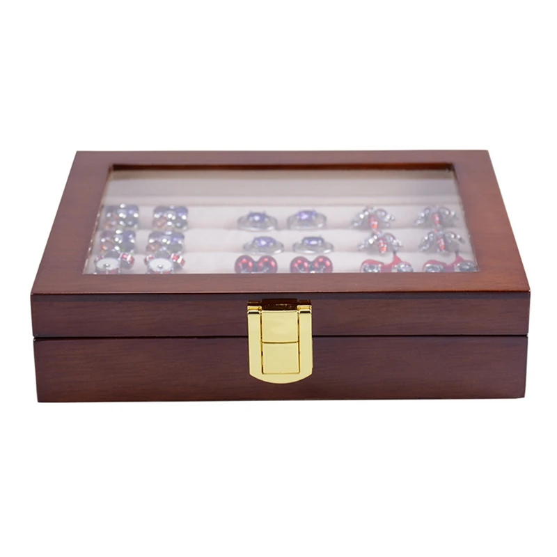 Ювелирные изделия Роскошная стеклянная коробка для хранения 12 пар емкость кольцо коробка деревянная коробка с рисунком аутентичный
