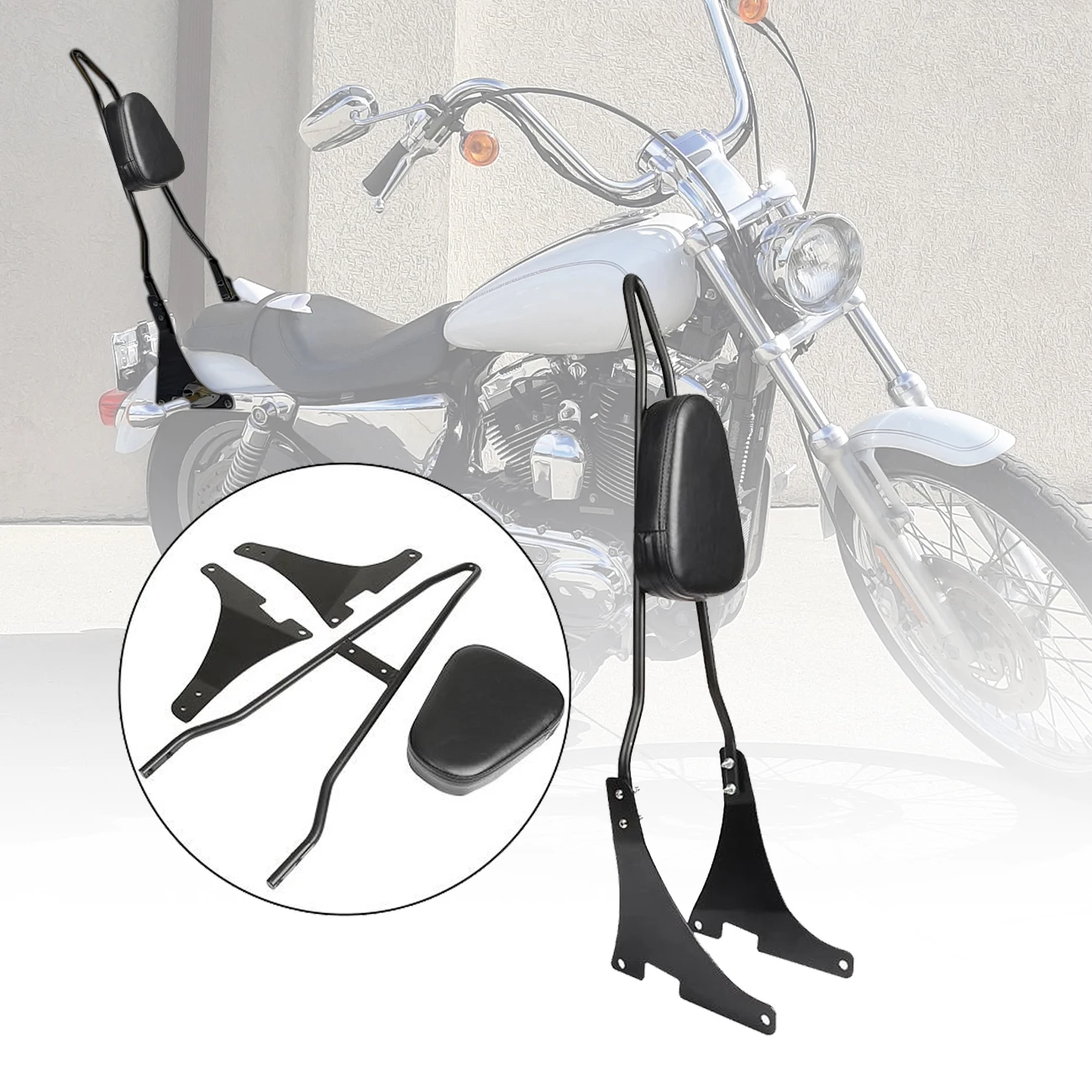 Sissy Bar Schienale Passeggero Moto Set Per Harley Davidson Sportster Xl883C Xl883R Xl1200R Xl1200C Xl1200S 2004-2020