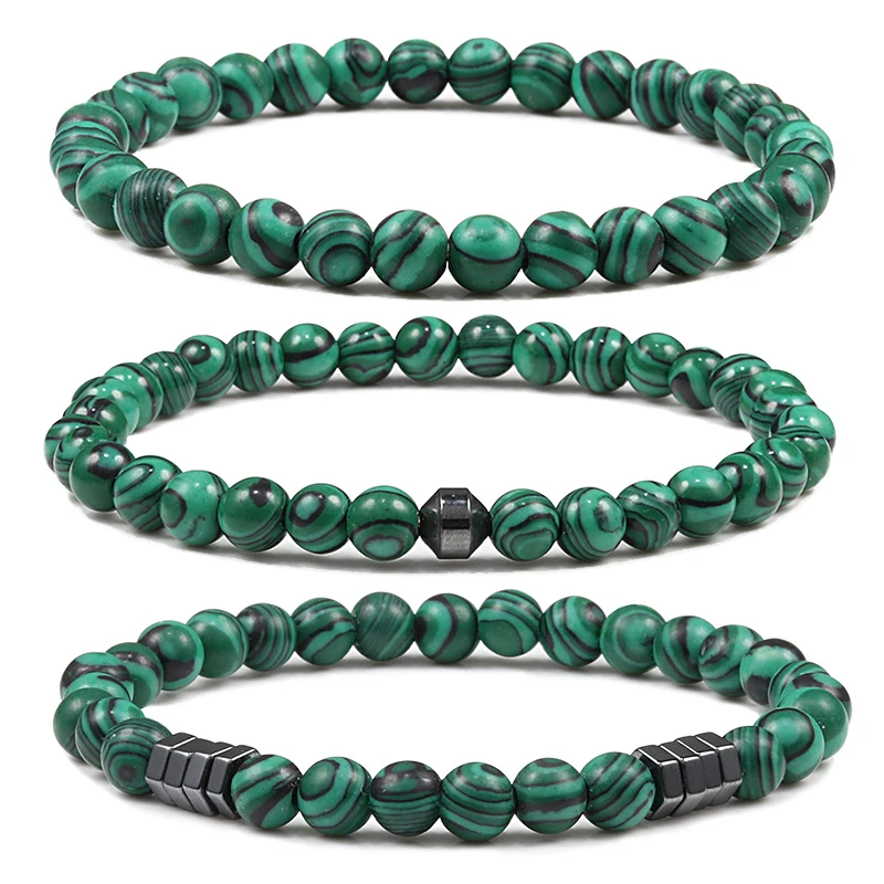 

6mm Malachite Stone Bracelet Classic Natural Bead Men Bracelets&Bangles Healing Balance Elastic Handmade Charm Jewelry for Women