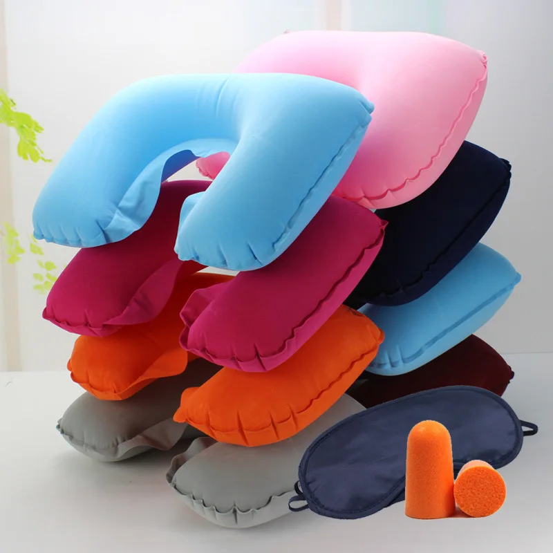 

U Shape Inflatable Neck Cushion Travel Pillow Office Airplane Driving Nap Support Head Rest Health Care Decorative