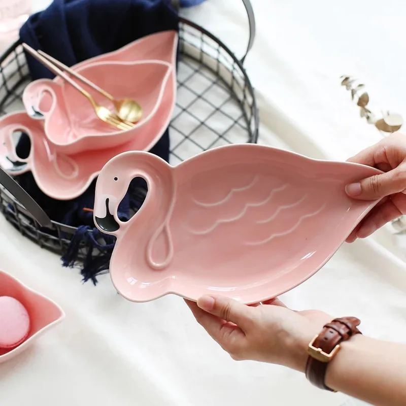 Personality creative flamingo ceramic tableware plate bowl snack dish dessert fruit Jewelry box interesting gift LB81828 | Дом и сад