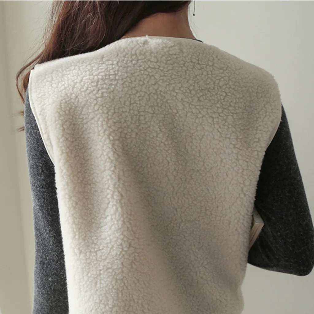 SAGACE Fashion Women Sleeveless Jackets Coats Solid Buttons Pockets Sleeveless Winter Cute Jacket Coat Plush Vest Soft Overcoat