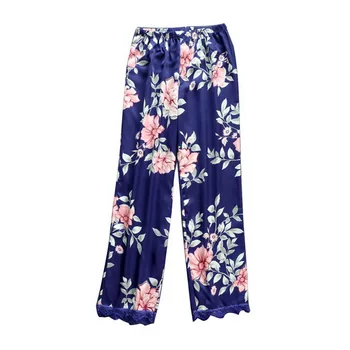 

Dihope 2020 Women Silk Satin Pajamas Sleepwears Nightwear Loungewear Homewear Ankle Length Pants Floral Print Ladies Clothes