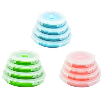 

4pcs/set Silicone Folding Bento Lunch Box Collapsible Food Container Dinnerware 449C