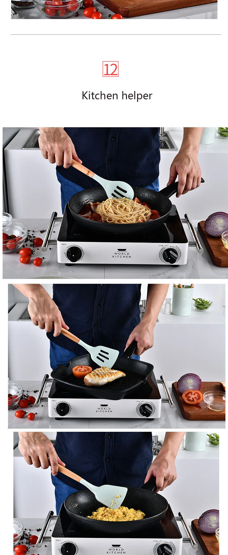 Silicone Cooking Kitchen Utensils Set Non-Stick Spatula Shovel Wooden Handle Cooking Tools Set With Storage Box Kitchen Tool Set