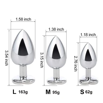 3 Sizes Anal Plug Heart Shaped Stainless Steel Crystal Anal Plug Removable Butt Plug Stimulator Sex Toys Prostate Massager Dildo 5