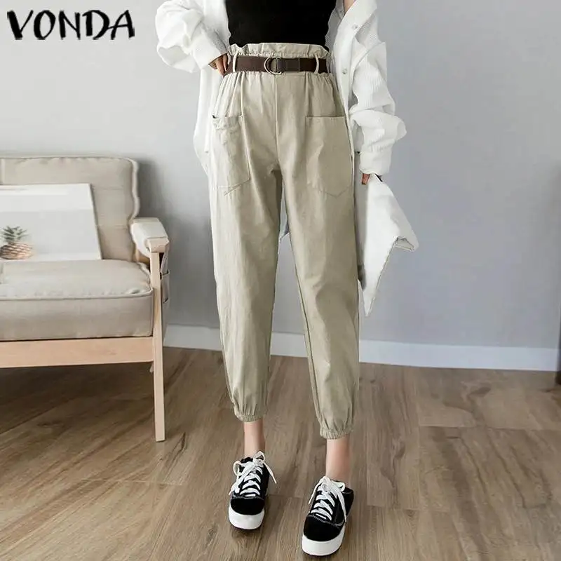 VONDA S-5XL, модные штаны, повседневные, эластичная талия, плиссированные, длина по щиколотку, брюки,, осень, лето, размера плюс, женские брюки