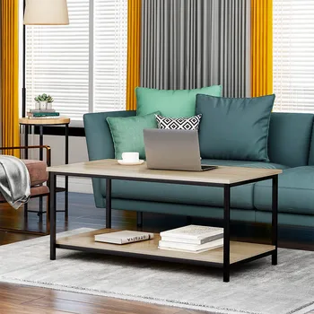 

End Side Table 2-Tier Nightstand with Storage Shelf Coffee Table Easy Assembly Wood Furniture for Living Room Bedroom Kitchen