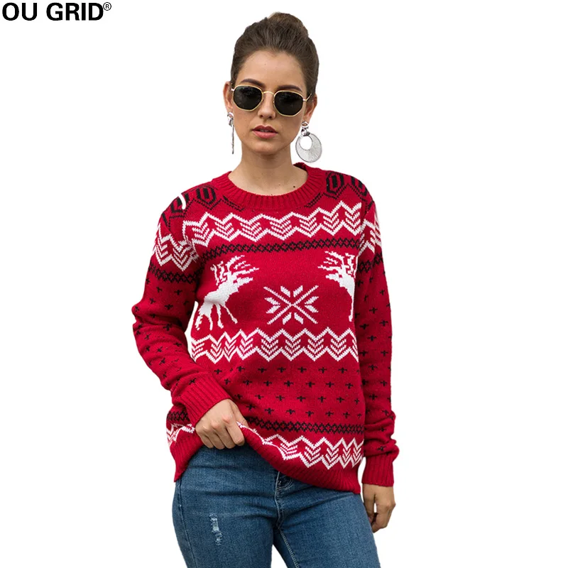 

2019 Patterns Reindeer Ugly Christmas Sweater knitted Pullover Women Winter Autumn Sweater Jumper New Arrival