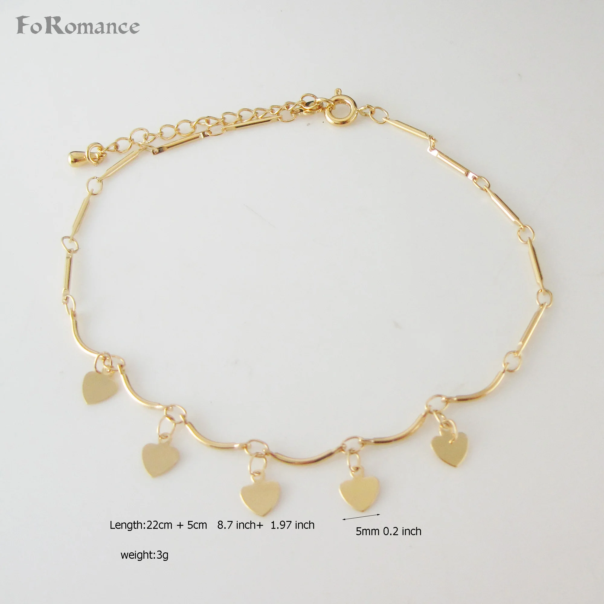 FOROMANCE/8," плюс 1,97 дюймов широкая цепочка желтое золото GP сердце маленькие Бусины бусины Подвески Браслет на ногу бусины ширина 5 мм