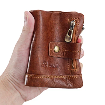 

New Genuine Leather Men Thin Zipper Wallet Short Coin Purse Small Vintage Wallets Designer Mens Mini Wallets Cltch Bags Cowhide