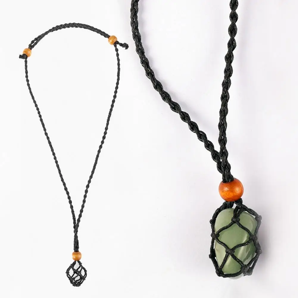 Adjustable Wax Rope Hemp Macrame Necklace Rough Net Bag Pendant DIY Home Decor Energy Stone Crystal Stone Hanging Accessories 3