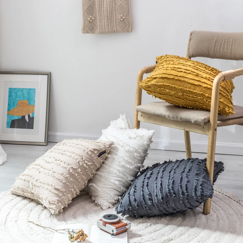 

45x45cm Nordic Cotton And Linen Three-dimensional Plush Jacquard Home Model Decoration Craft Pillow Solid Color Sofa Cushion
