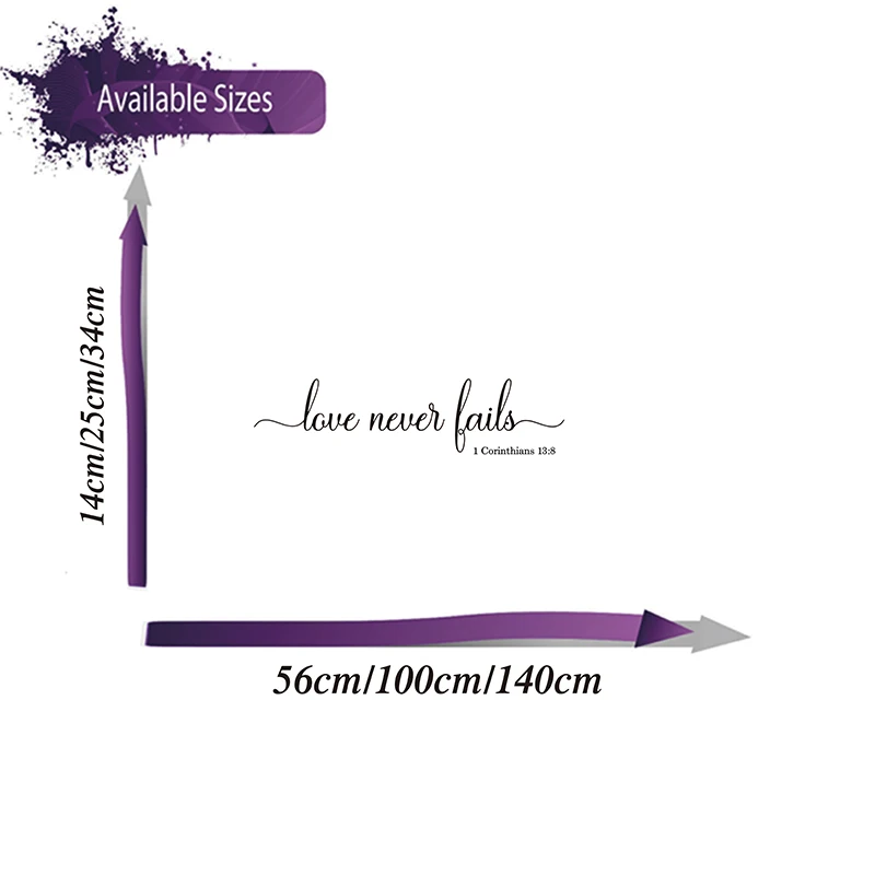 Love Never Fails 1 Corinthians 13 Wall Sticker Bedroom Wedding Family Love Bible Verse Quote Wall Decal Living Room Vinyl Decor (1)