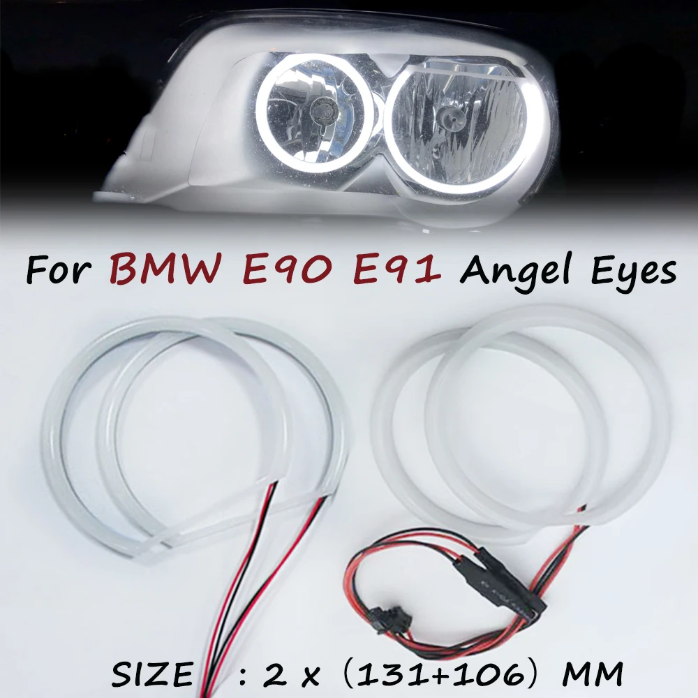 

2 x131MM+106MM) Xenon White Cotton LED Angel eyes kit halo ring DRL Turn signal lamps For BMW E90 E91 2005-2012
