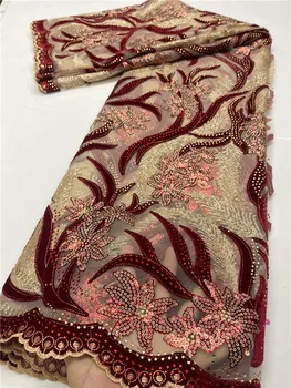 

Nigerian Velvet Lace Fabrics 2020 High Quality Lace African Lace Fabric For Wedding French Tulle Lace With Stones YA3717B-6