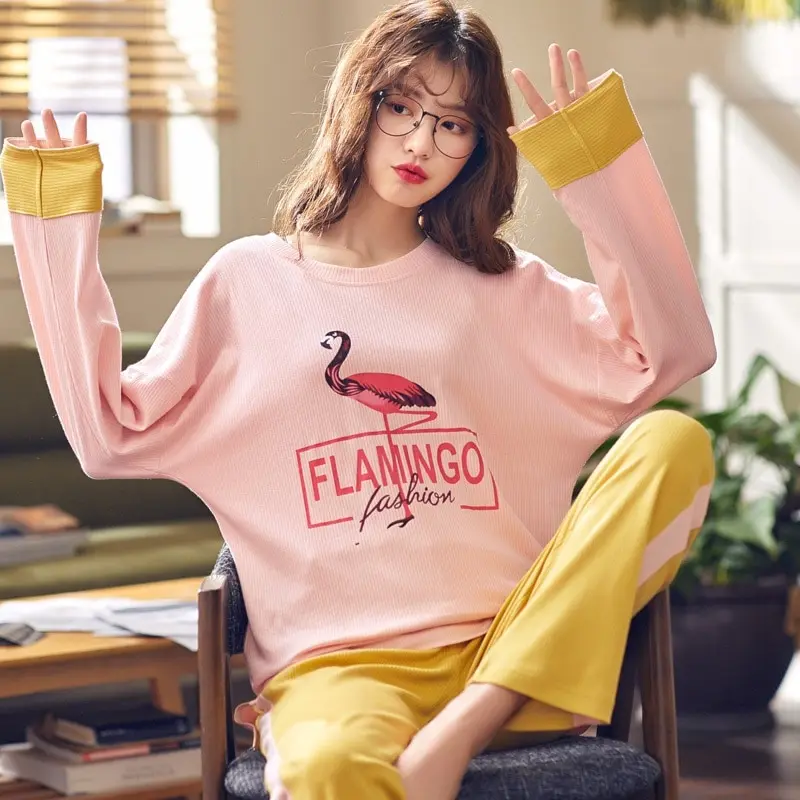 

100% Cotton Pajama Sets for Women 2019 Spring Long Sleeve Pyjama Cute Cartoon Sleepwear Loungewear Homewear Pijama Mujer Clothes