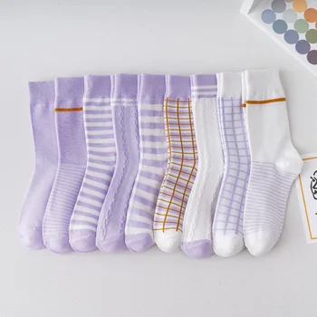 

Fashionable simple purple tube female socks Korean taro purple cute striped student socks ladies purple plaid socks