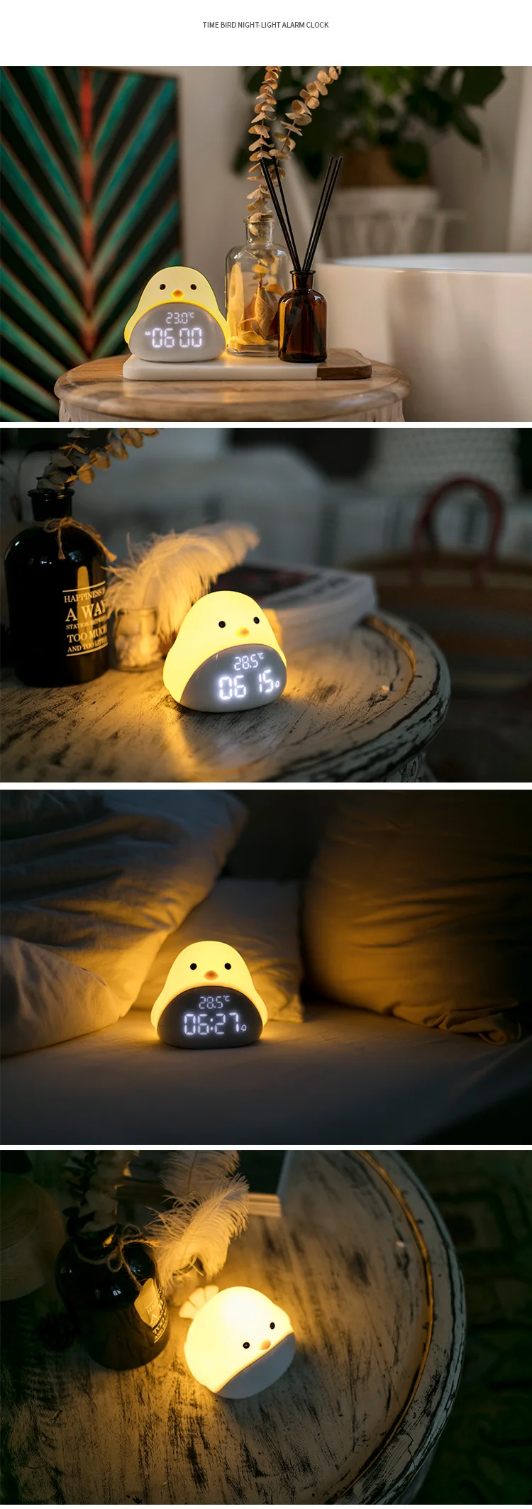 Multi-function Alarm Clock Kid Night Light Alarm Clock Cartoon Birdie Mat Snooze Electronic alarm clock student bedside Lamp