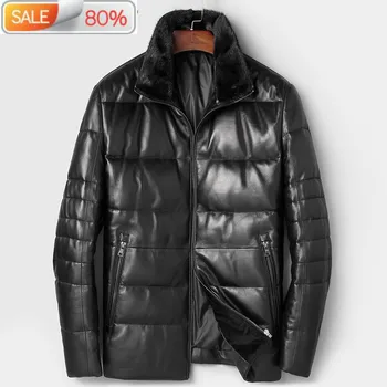 

Winter Genuine Leather Jacket Men Warm Sheepskin Coat Real Mink Fur Collar Down Cotton Jackets Veste Cuir Homme A1C7165