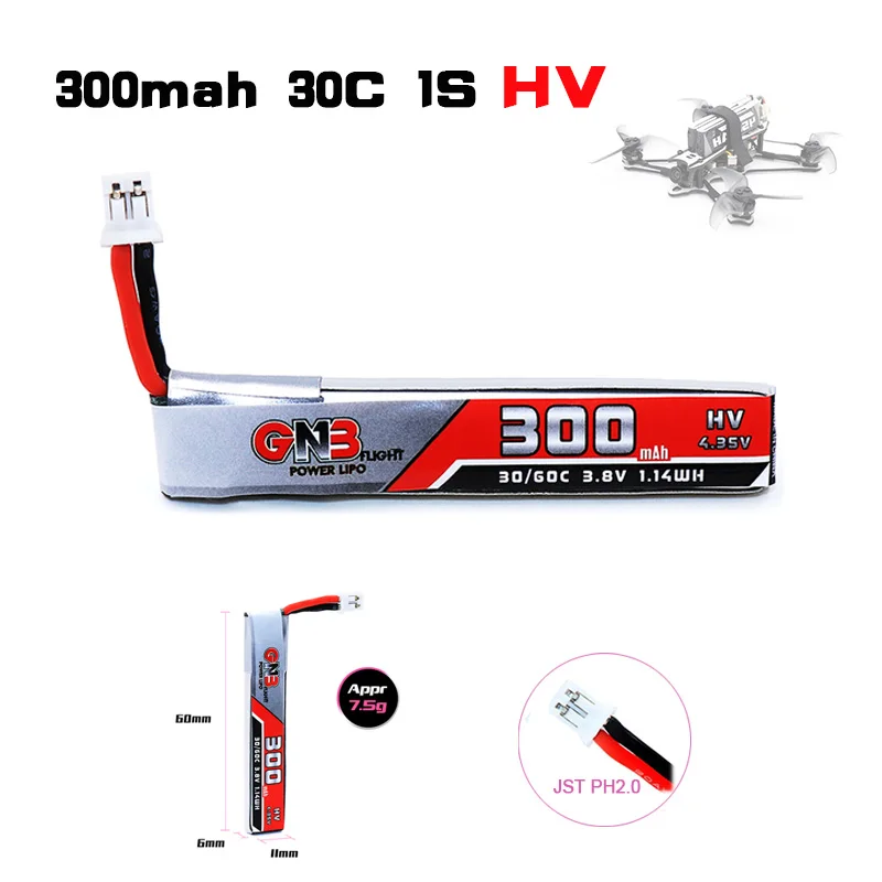 3/5 шт. GAONENG GNB 3 8 в 300 мАч 30C 60C 1S HV Lipo батарея PH2.0 разъем для UK65 US65 obula7 Tiny whoops BetaFPV URUAV UR65