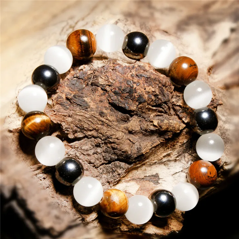 

TTLIFE 10MM Tiger Eye & Hematite & Opal Bracelet Men Brand Luxury Women Bracelet Fashion Yoga Mala Beads Bracelet Dropshipping