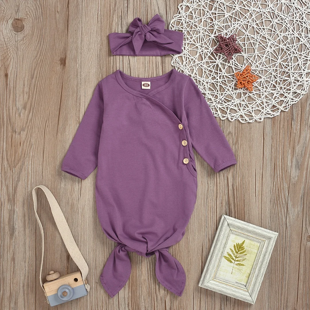 Детское весеннее постельное белье осенних цветов, Одежда для новорожденных, одноцветная пеленальная спальный мешок, комплект одежды с длинными рукавами, повязка на голову