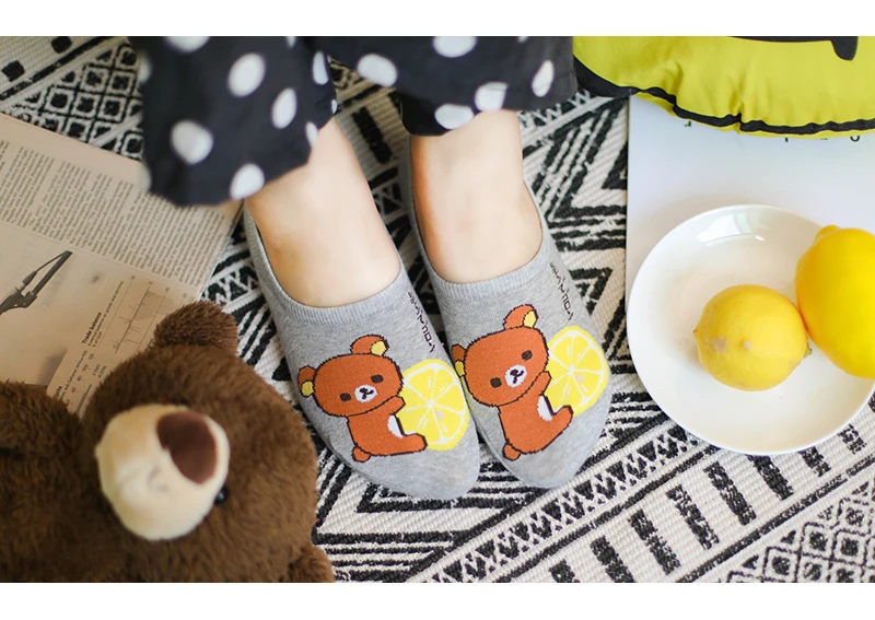 Милый чехол с животным узором, носки-башмачки с мультяшным медведем хлопковые невидимые нескользящие носки-тапочки для женщин, девочек, корейские носки