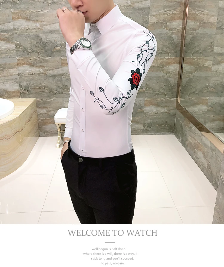 Рубашка с цветочной вышивкой, рубашка Camisa hombre, одежда для мужчин, Клубные вечерние свадебные рубашки, Мужская сорочка Homme Camisa Masculina, мужская рубашка с длинными рукавами