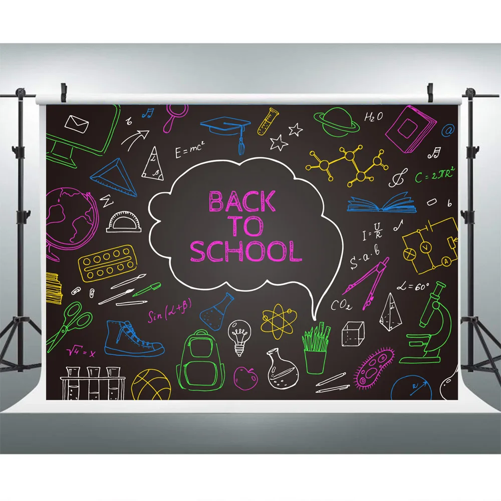 RBQOKJ 8x8ft Chalkboard Backdrop Colorful Chalk Drawn Blackboard Decor Background for Photography Students Party Photo Shoot Backdrops Studio Prop