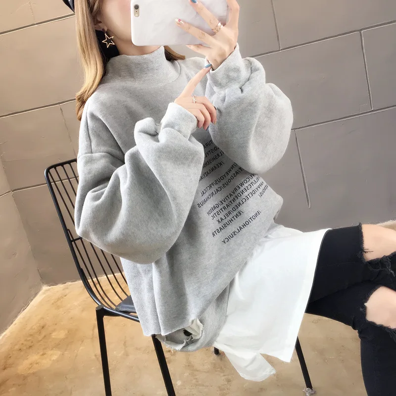 

Mock Two-Piece Hoodie Women's Brushed And Thick Autumn And Winter 2019 New Style Fashion Korean-style Loose-Fit Students BF Lazi