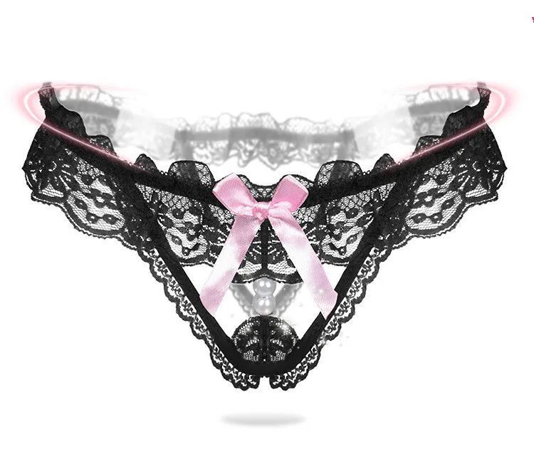 Black Новые сексуальные трусики бикини с бабочками, кружевное нижнее белье с жемчужной цепочкой, флирт пары, стринги, трусики, украшения для тела для женщин, трусики бикини - Цвет: Black