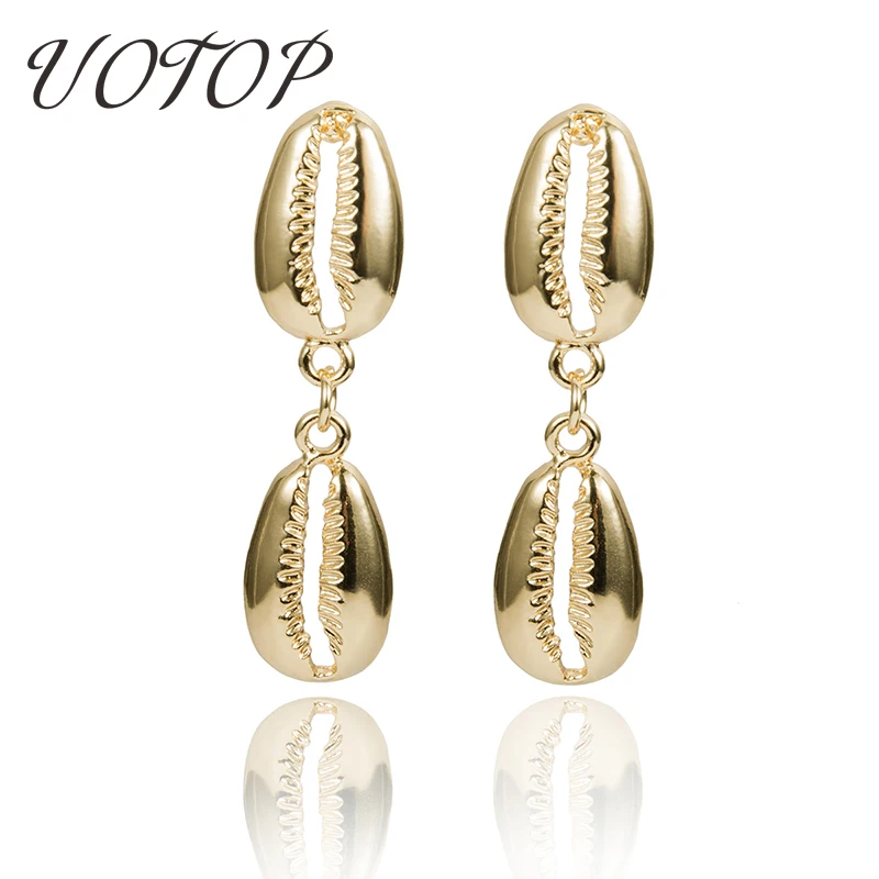 

2019 New Trendy Gold Silver Color Metal Sea Shell Cowrie Statement Earrings for Women Summer Drop Dangle Earrings Beach Jewelry