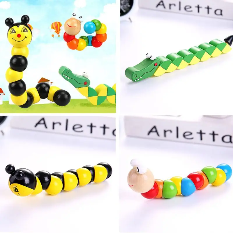 Wooden Color Ever-changing Spin Crocodile Spin Insect Animal Bee Spin Building Blocks Children's Puzzle Cube Toy