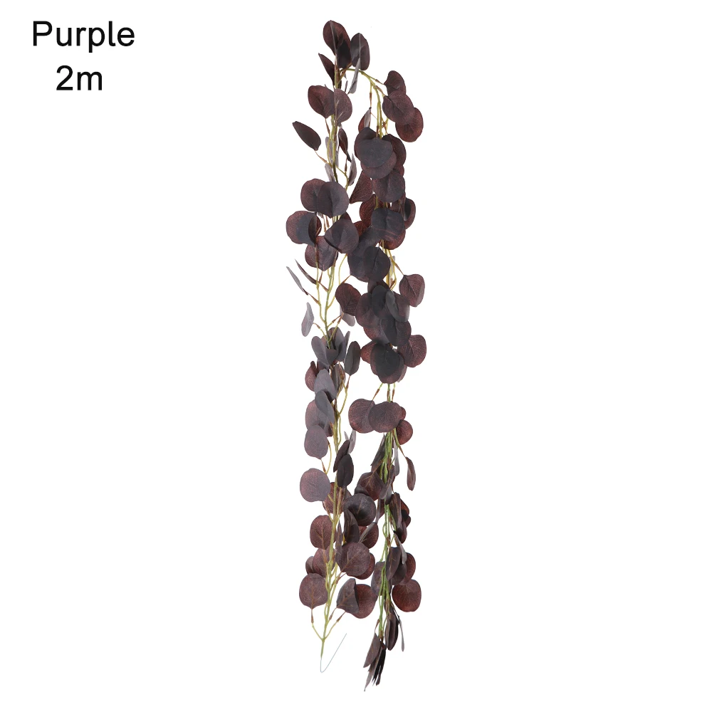 purple-2M 1 м/2 м Эвкалиптовый венок листва искусственные листья из ротанга DIY свадебная гирлянда домашний декор искусственные DIY - Цвет: purple-2M