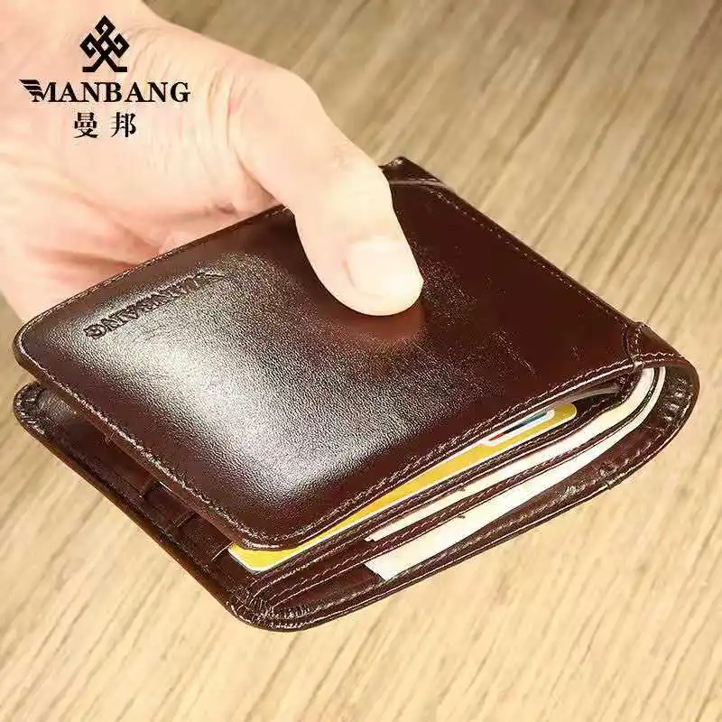 ManBang 2021мужской кошелек из воловьей кожи с защитой от кражи маленький мини-кошелек