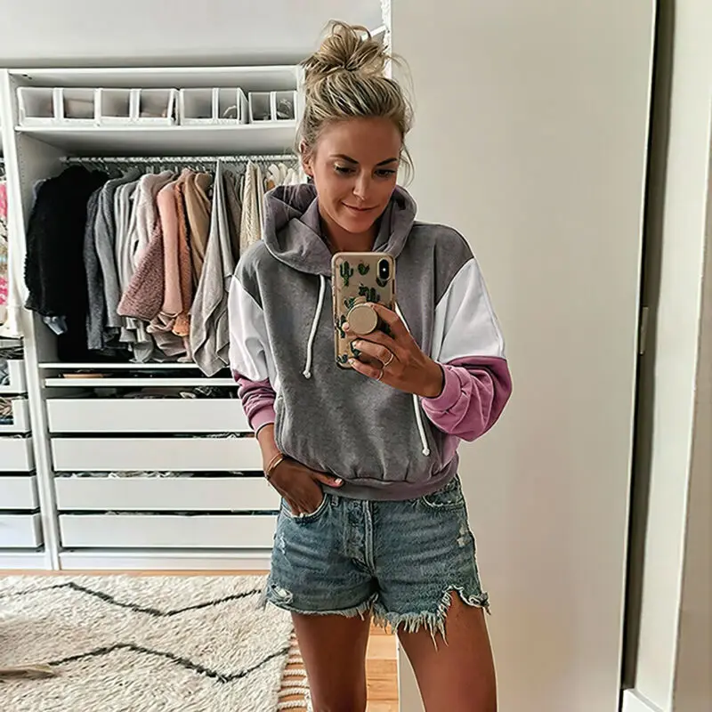 Hoodies Women 2019 Autumn Patchwork Women Hoodies Women Long Sleeve Tops Hoodies Mujer Warm Winter Jacket Women Tracksuit