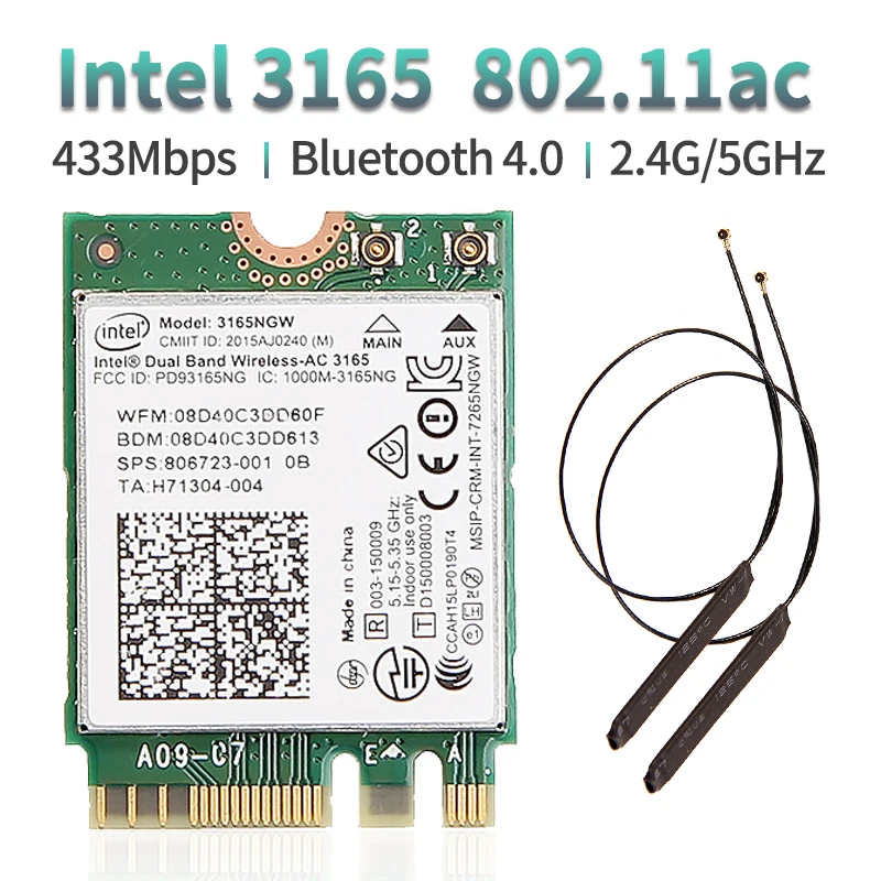 Двухдиапазонный 2 4G/5Ghz 433Mbps беспроводной AC Intel 3165 NGFF 802.11ac WiFi 3165NGW M.2 WLAN карта + Bluetooth 4