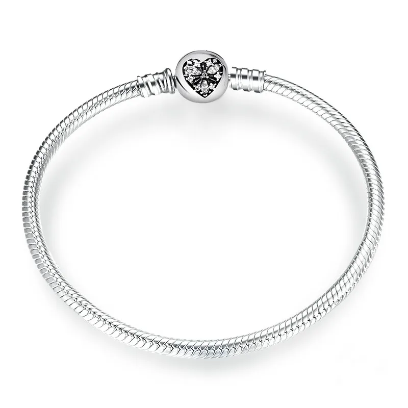 Подлинный 925 пробы серебряный браслет с ледяным узором Сердце зимы застежка цепочка базовый браслет подходит для женщин бусины очаровательные ювелирные изделия