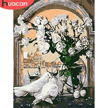 

HUACAN Oil Painting By Number DIY Rose Drawing Hand Painted Modern Wall Art Coloring By Numbers On Canvas Pigeon Kits Gift
