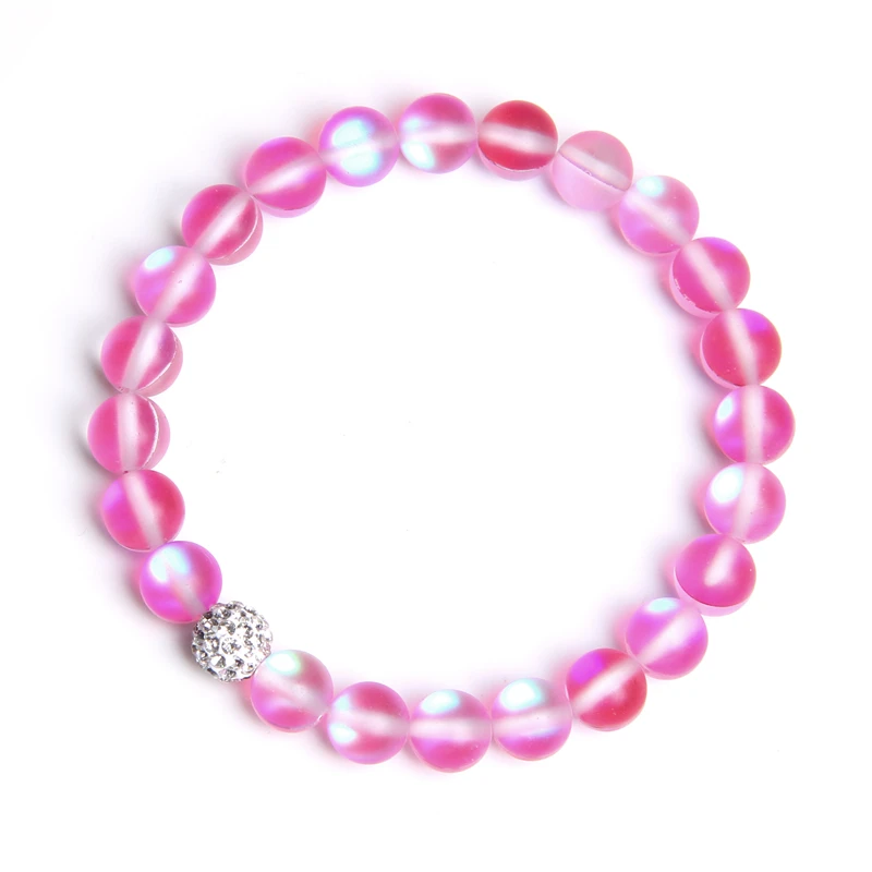 Pink Разноцветные стеклянные хрустальные браслеты из лунного камня Матовый Сияющий Шарм с бусинами из камня браслет ручной работы подарки женские ювелирные изделия - Окраска металла: Pink