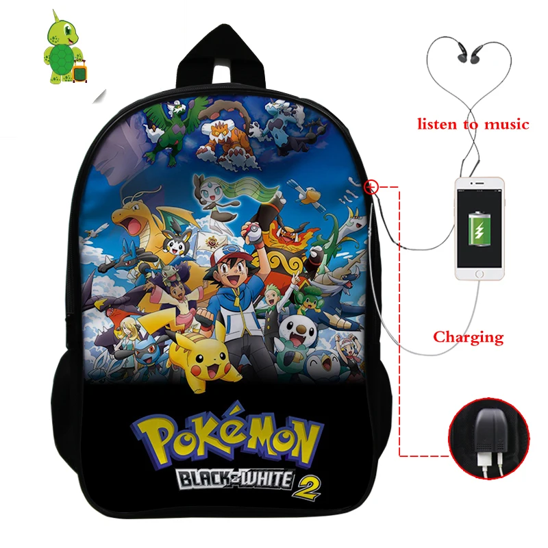 1 Рюкзак для ноутбука Pokemon Pikachu Gengar Eevee с зарядкой через USB, школьные сумки для мальчиков и девочек-подростков, рюкзак с рисунком, дорожные сумки на плечо - Цвет: 1