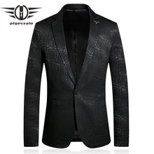 Plyesxale, черный мужской блейзер,, роскошный Повседневный блейзер для мужчин, стильный сценический костюм, свадебное платье, для ночного клуба, мужские блейзеры, Q788