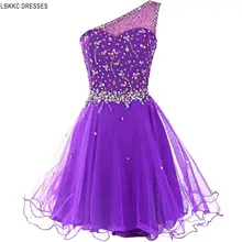 Платье на Одно Плечо для выпускного вечера г. Королевское Синее Короткое платье из тюля с кристаллами и бисером для девочек, платье для выпускного вечера милые вечерние мини-платья 16