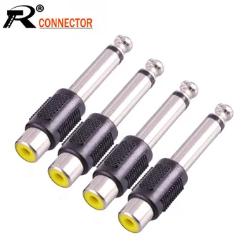 

100pcs/lot RCA Connector 6.35mm Mono Plug to RCA Female Jack Audio Adapter Nickel Plated 6.35mm Male to Female RCA Adapter