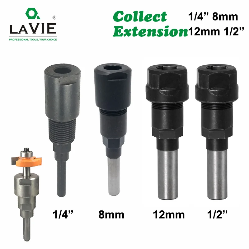 LAVIE 1 pc 1/4" 8mm 12mm 1/2" Shank Router Bit Extension Rod Collet Engraving Machine Milling Cutter for Wood MC04003 |