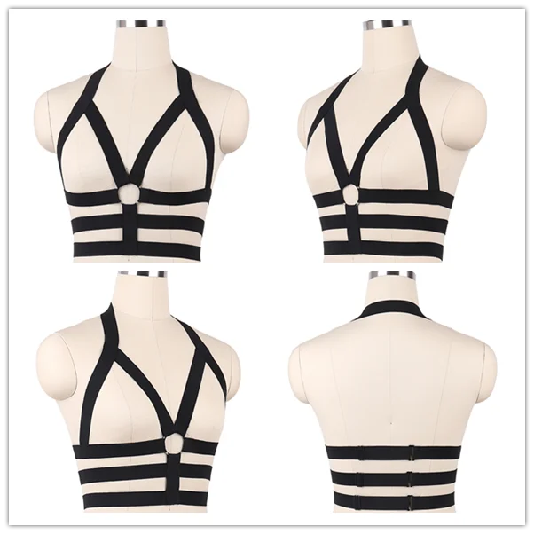 D0053 Sexy Black Body Bondage Harrness Belt Festival Adjustable Cage Bra Woman Goth Harness Punk Rave Lingerie Edgy Body Cage - Цвет: D0053