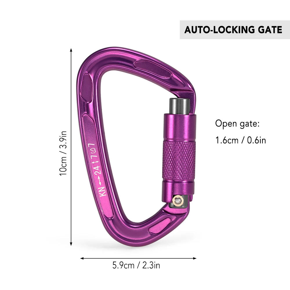 24KN Screw Locking Gate Carabiner Heavy Duty D-shape Buckle Pack D-ring Carabiner Climbing Rappelling Canyoning Hammock Locking